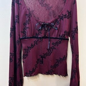 Eyeshadow Burgundy Sheer Floral Top
